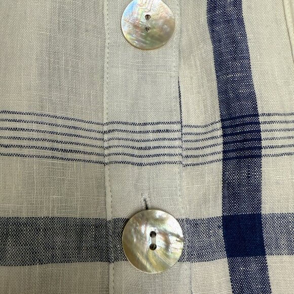 Women's JOHN MARK 100% Linen Plaid Bell Sleeve Tunic Shell Buttons- Size Large - Picture 4 of 7